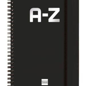 finocam a z indice alfabetico formato a5 148x210mm tapas de carton forrado papel de 80g/m2 cierre con goma elastica espiral doble metalica color negro