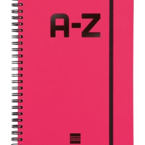 finocam a z indice alfabetico formato a5 148x210mm tapas de carton forrado papel de 80g/m2 cierre con goma elastica espiral doble metalica color magenta
