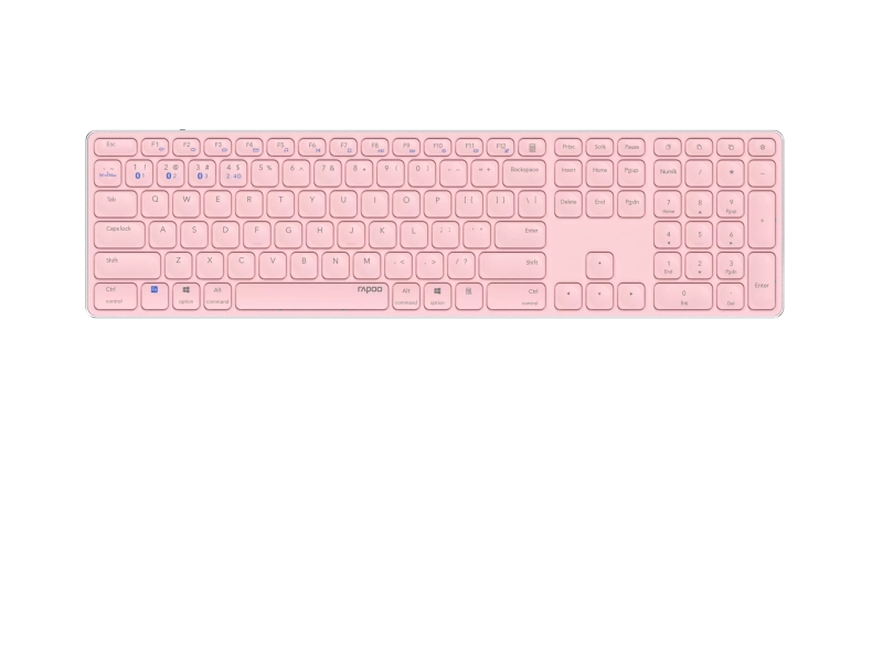 rapoo e9800m teclado compacto ultafino inalambrico bluetooth y 2.4ghz base de aluminio bateria recargable ecologica color rosa