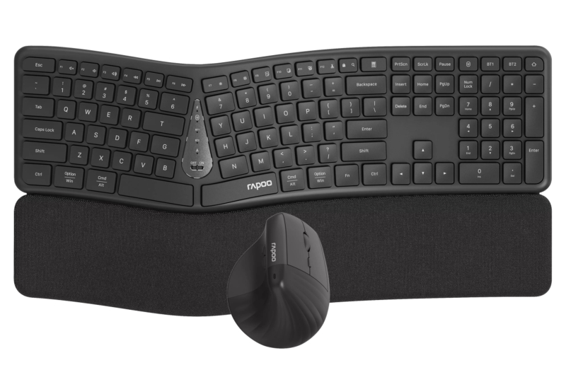 rapoo 8810me pack teclado + rato inalambricos diseño ergonomico bluetooth y 2.4ghz raton 1600 dpi bateria recargable ecologica autonomia hasta 9 meses color negro