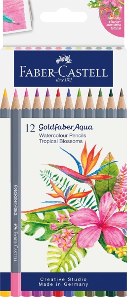 faber castell tropical escapes pack con 12 lapices de colores acuarelables goldfaber mina de 3,3mm aplicacion suave madera certificada fsc colores surtidos