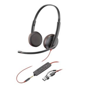 hp poly blackwire 3220 usb c auriculares con microfono almohadillas acolchadas controles en cable adaptador usb a color negro