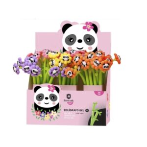 bismark animals panda boligrafo tacto soft con flores y cara de panda punta fina tinta gel color negro 6 diseños diferentes