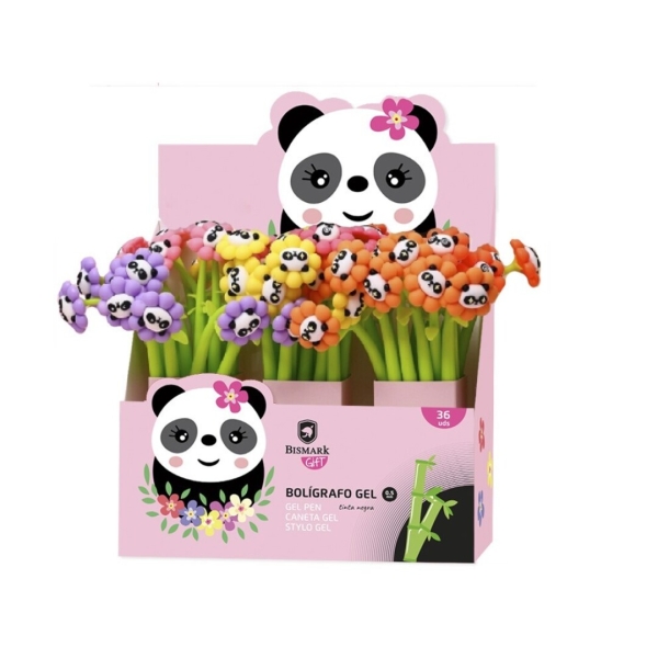 bismark animals panda boligrafo tacto soft con flores y cara de panda punta fina tinta gel color negro 6 diseños diferentes