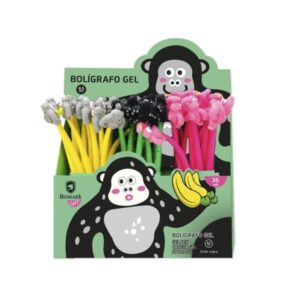 bismark animals gorila boligrafo tacto soft con divertidos gorilas punta fina tinta gel color negro 3 diseños diferentes