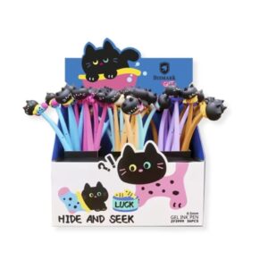 bismark animals gato boligrafo tacto soft con divertidos gatitos negros punta fina tinta gel color negro 6 diseños diferentes
