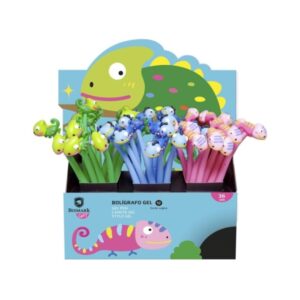 bismark animals camaleon boligrafo tacto soft con divertidos camaleones punta fina tinta gel color negro 3 diseños diferentes