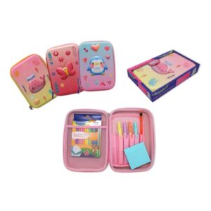 bismark animals plumier 3d goma eva de 1 compartimento incluye 12 ceras de colores pastel, 4 boligrafos pastel, 1 lapicero con goma y 1 taco de notas 76x76 mm 3 diseños diferentes