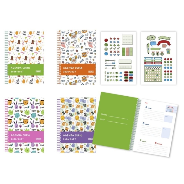 bismark animals agenda escolar 26 27 semana vista a5 tapa de carton forrada hojas interiores de color planning mensual 2 hojas de pegatinas 4 diseños diferentes aleatorios