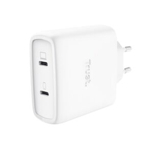 trust maxo cargador de pared 65w gan 2xusb c cable usb c de 2m power delivery plastico reciclado 30x63x97mm color blanco
