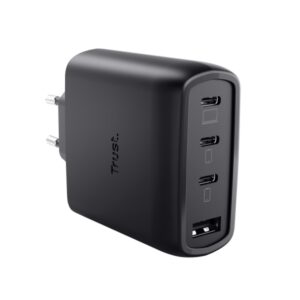 trust maxo cargador de pared 65w gan 3xusb c usb a cable usb c de 2m power delivery plastico reciclado 30x63x97mm color negro