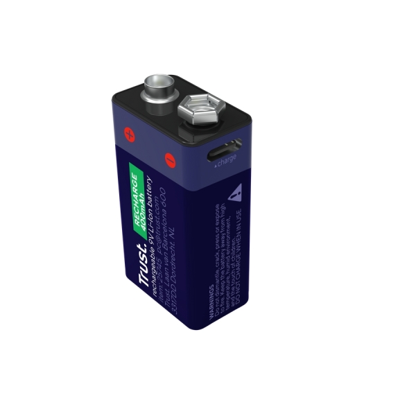 trust pila de 9v recargable por usb c 400mah 16x26x47mm color azul marino