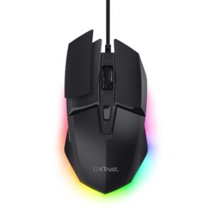 trust gxt 121 felox+ raton gaming con 6 botones ajustable hasta 10.000dpi luz led rgb almohadillas antideslizantes 42x70x131mm color negro