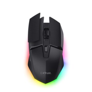 trust gxt 122 felox+ raton gaming inalambrico con 7 botones bluetooth ajustable hasta 12.000dpi luz led rgb recargable almohadillas antideslizantes 42x70x131mm color negro
