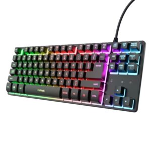trust gxt 833 thado teclado gaming con cable de 1.5m formato tkl iluminacion rgb patas antideslizantes 87 teclas anti ghosting multiplataforma 40x135x359mm color negro