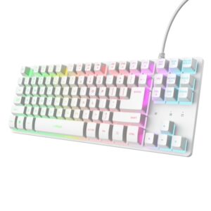 trust gxt 833w thado teclado gaming con cable de 1.5m formato tkl iluminacion rgb patas antideslizantes 87 teclas anti ghosting multiplataforma 40x135x359mm color blanco