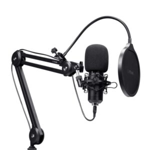 trust gxt 270 emita ii+ microfono de estudio cable usb 2.5m filtro antipop de rejilla brazo ajustable filtro antiviento 42x42x162mm color negro