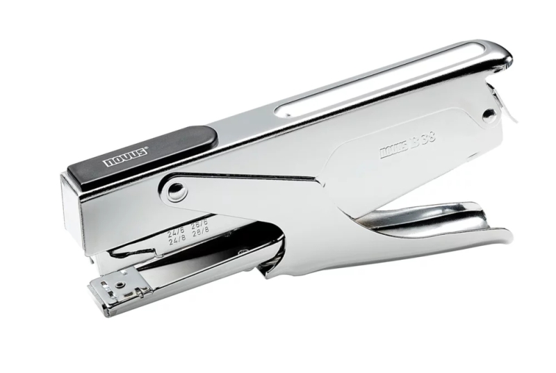 novus b 38 grapadora de tenaza hasta 40 hojas para grapas 24/6 24/8 y 26/6 26/8 grapado temporal y permanente color cromado