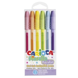 carioca fiorella pack de 6 boligrafos de colores tinta gel punta de bola 1mm cuerpo transparente pastel colores pastel surtidos