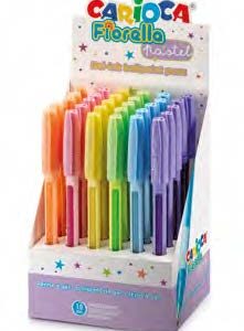 carioca fiorella expositor con 30 boligrafos de colores tinta gel punta de bola 1mm cuerpo transparente pastel colores pastel surtidos