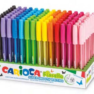 carioca fiorella expositor con 120 boligrafos de colores tinta gel punta de bola 1mm cuerpo transparente de colores colores surtidos