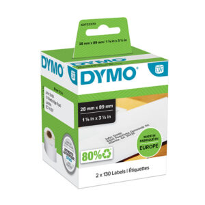 dymo 99010 pack de 2 rollos de etiquetas original para rotuladora 130 etiquetas por rollo medidas 28mm x 89mm color blanco