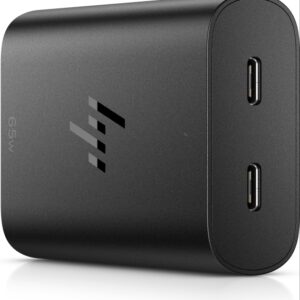 hp cargador usb‑c gan 65w 2 puertos carga simultanea diseño compacto y ligero color negro