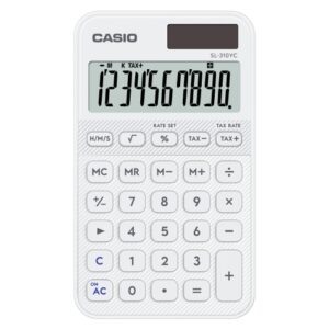 casio sl 310yc calculadora de bolsillo con pantalla lcd de 10 digitos calculo de impuestos alimentacion solar y pilas compacta y ligera color blanco