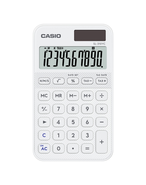 casio sl 310yc calculadora de bolsillo con pantalla lcd de 10 digitos calculo de impuestos alimentacion solar y pilas compacta y ligera color blanco