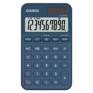 casio sl 310yc calculadora de bolsillo con pantalla lcd de 10 digitos calculo de impuestos alimentacion solar y pilas compacta y ligera color azul navy