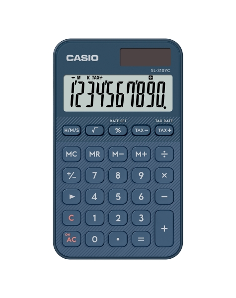 casio sl 310yc calculadora de bolsillo con pantalla lcd de 10 digitos calculo de impuestos alimentacion solar y pilas compacta y ligera color azul navy