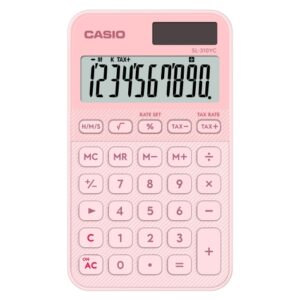 casio sl 310yc calculadora de bolsillo con pantalla lcd de 10 digitos calculo de impuestos alimentacion solar y pilas compacta y ligera color rosa claro