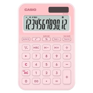 casio sl 20yc calculadora de sobremesa con pantalla lcd de 12 digitos calculo de impuestos, porcentajes, raiz cuadrada etc... alimentacion solar y pilas color rosa claro
