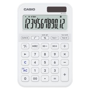 casio sl 20yc calculadora de sobremesa con pantalla lcd de 12 digitos calculo de impuestos, porcentajes, raiz cuadrada etc... alimentacion solar y pilas color blanco