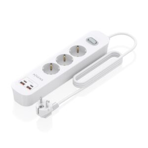 aisens regleta con 3 tomas schuko 2xusb c 2xusb a cable de 1.4m interruptor con indicador led power delivery 3.0 qualcomm 3.0 color blanco