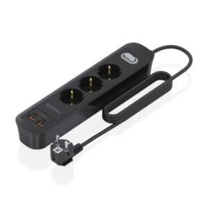 aisens regleta con 3 tomas schuko 2xusb c 2xusb a cable de 1.4m interruptor con indicador led power delivery qualcomm 3.0 color negro