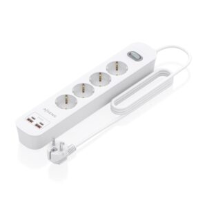aisens regleta con 4 tomas schuko 2xusb c 2xusb a cable de 1.4m interruptor con indicador led power delivery qualcomm 3.0 color blanco