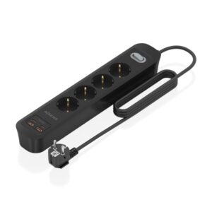 aisens regleta con 4 tomas schuko 2xusb c 2xusb a cable de 1.4m interruptor con indicador led power delivery qualcomm 3.0 color negro