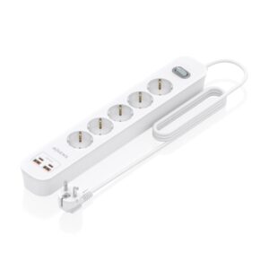aisens regleta con 5 tomas schuko 2xusb c 2xusb a cable de 1.4m interruptor con indicador led power delivery qualcomm 3.0 color blanco