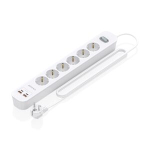 aisens regleta con 6 tomas schuko 2xusb c 2xusb a cable de 1.4m interruptor con indicador led power delivery qualcomm 3.0 color blanco