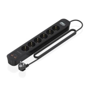 aisens regleta con 6 tomas schuko 2xusb c 2xusb a cable de 1.4m interruptor con indicador led power delivery qualcomm 3.0 color negro