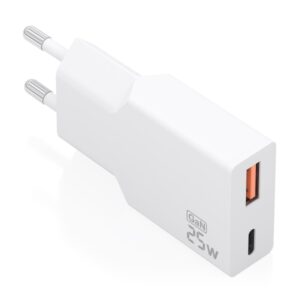 aisens cargador de pared 25w gan 1xusb c 1xusb a power delivery 3.0 ultra delgado multiples protecciones de seguridad color blanco