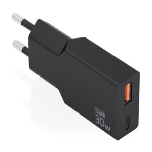 aisens cargador de pared 30w gan 1xusb c 1xusb a power delivery 3.0 ultra delgado multiples protecciones de seguridad color negro
