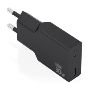 aisens cargador de pared 30w gan 2xusb c power delivery 3.0 ultra delgado multiples protecciones de seguridad color negro