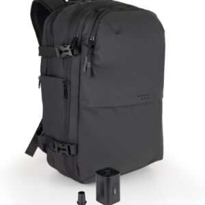 tooq mochila de viaje de 55l espalda y asas acolchadas compresion al vacio incluye bomba de aire y accesorios resistente al agua multiples compartimentos 49x37x21cm color negro