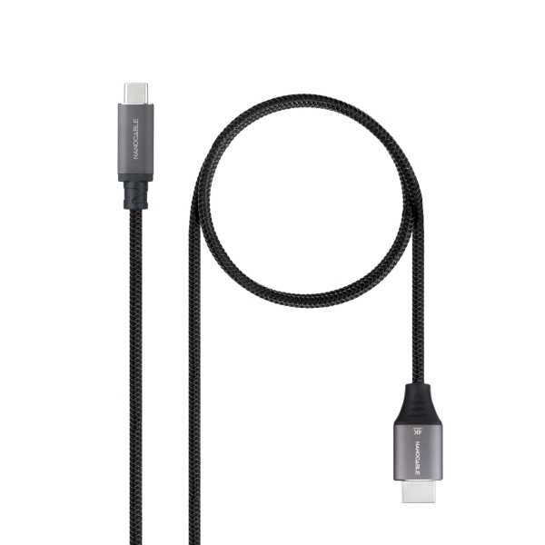 nanocable cable adaptador usb c a hdmi longitud 1.8m resolucion 4k carcasa metalica de aluminio 195x230x15mm color negro y gris