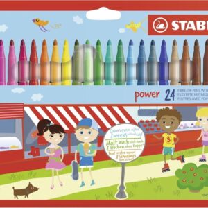 stabilo power pack con 24 rotuladores de colores punta media de 2mm tinta lavable capuchon ventilado colores surtidos
