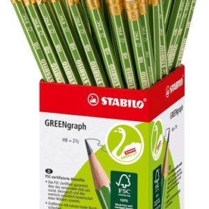 stabilo greengraph expositor con 60 lapices de grafito con goma mina hb 2.2mm 100% madera cultivada de forma sostenible cuerpo de color verde