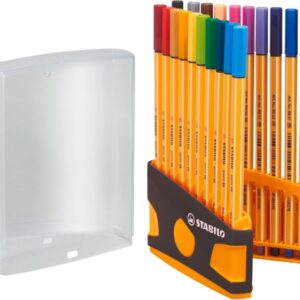 stabilo point 88 pack de 20 rotuladores de punta fina de fibra trazo de 0.4mm. tinta con base de agua apto para reglas y plantillas colores surtidos