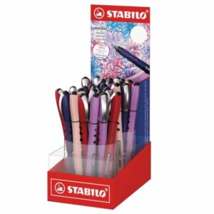 stabilo worker+ naturecolors wildflower expositor con 30 boligrafos de tinta liquida trazo 0.5mm escritura suave y precisa tinta color azul cuerpo entero de caucho